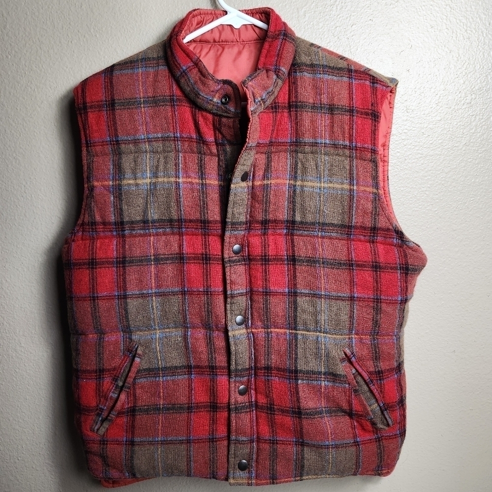 Enro Mens Vintage Reversible Wool/Nylon Blend Plaid Puffer Vest-Size M